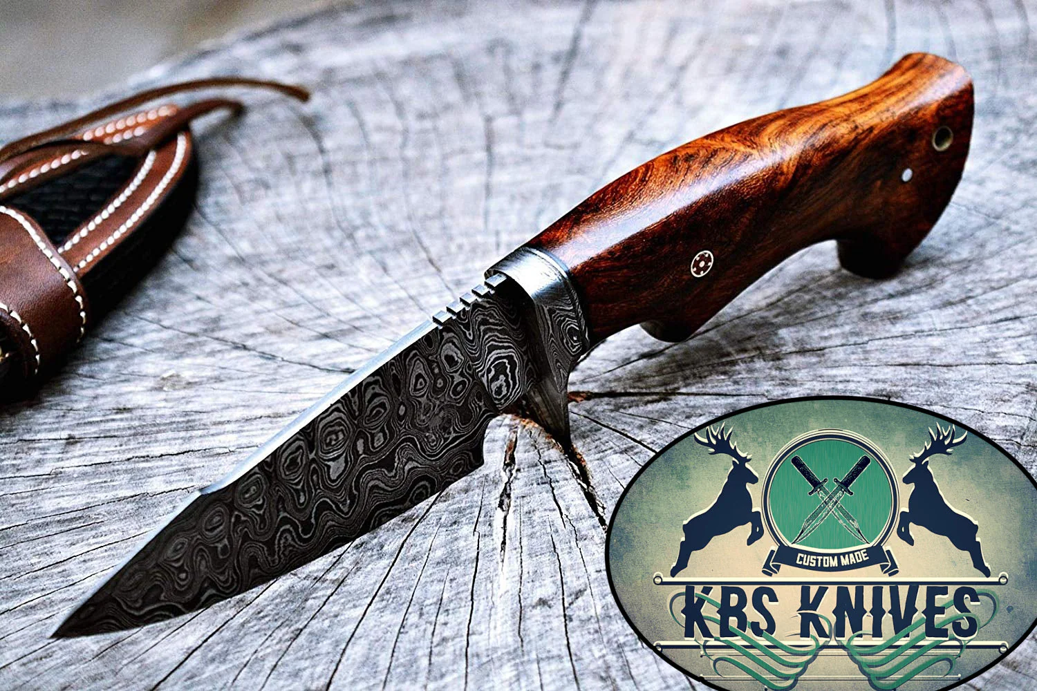 Custom Handmade Damascus Steel Hunting Knife - Image 2