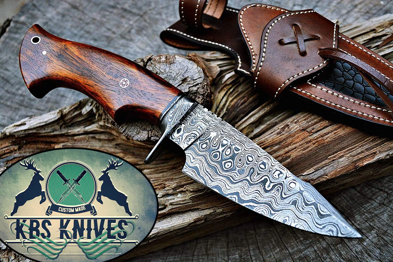 Custom Handmade Damascus Steel Hunting Knife - Image 5