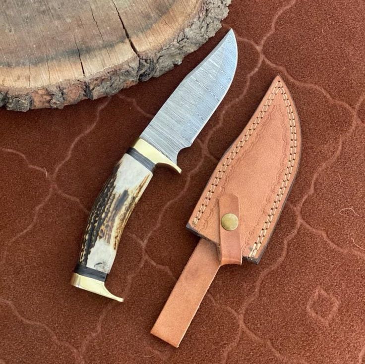 Custom Handmade Damascus Steel Hunting Knife with Antler Horn Handle & Brass Guards – 10" | KBS Knives - Image 2
