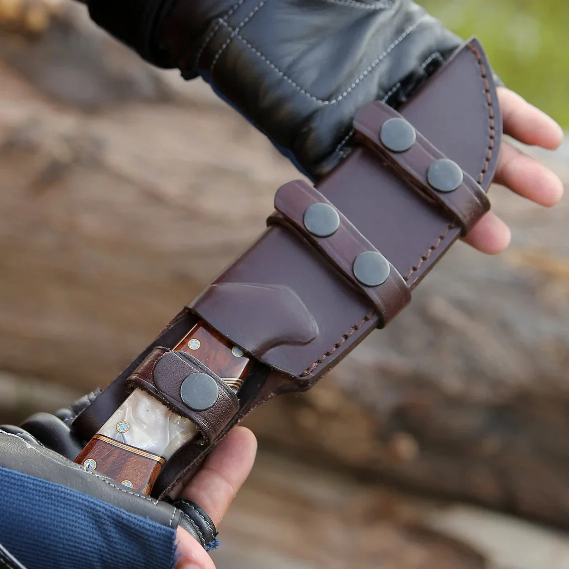 Custom Handmade Damascus Steel Hunting Knife with Epoxy Pearl Resin Handle, Leather Sheath and Rosewood & Brass Bolster by KBS Knives Store - Image 3