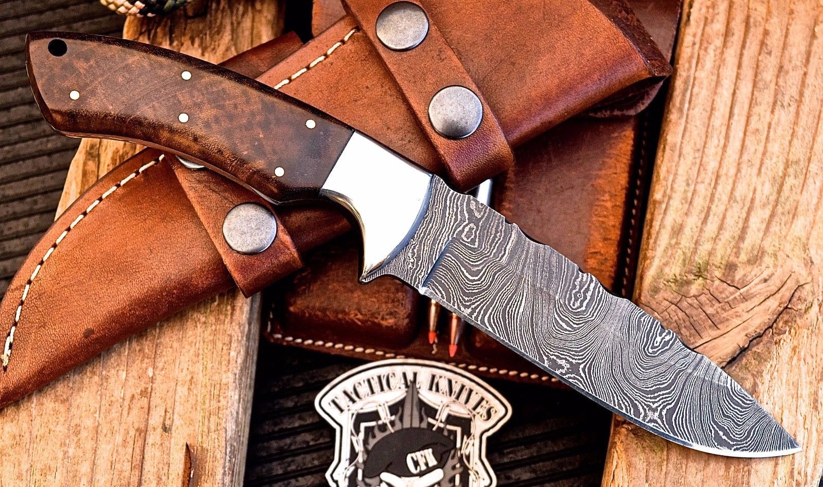 Custom Handmade Damascus Steel Hunting Knife with Rosewood Handle - Image 2