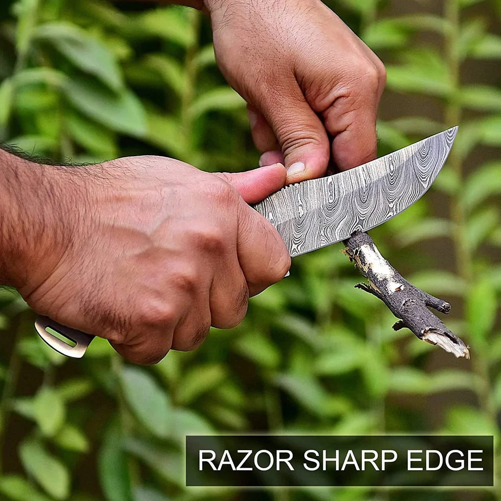 Custom Handmade Damascus Steel Hunting Skinning Knife - Image 2