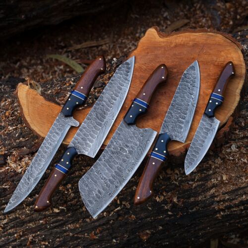 Custom Handmade Damascus Steel Knife Set with Rosewood - Image 2