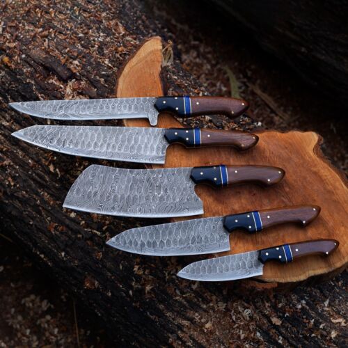 Custom Handmade Damascus Steel Knife Set with Rosewood - Image 3