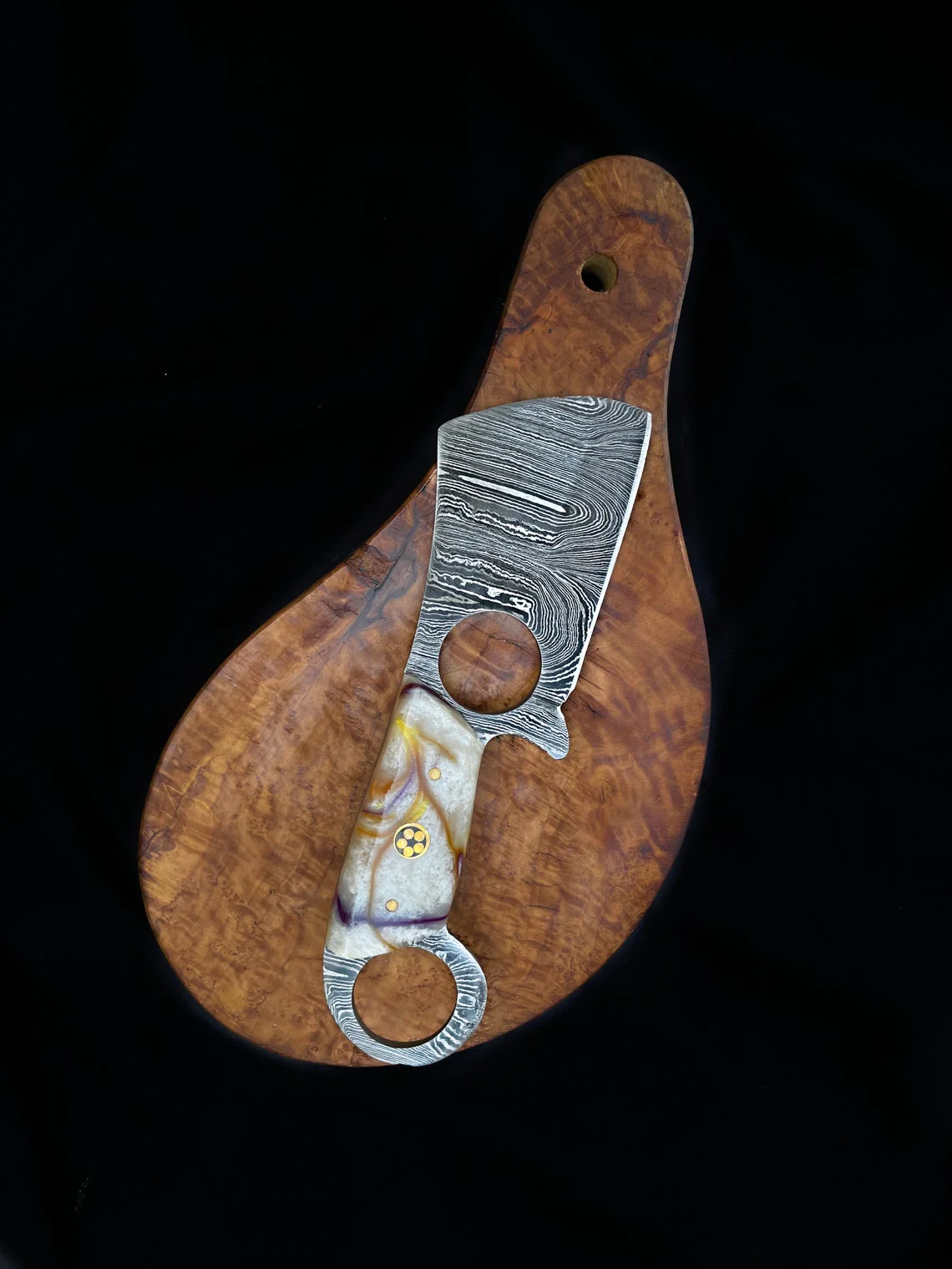 Custom Handmade Damascus Steel Mini Finger Hole Cleaver Knife - Image 3