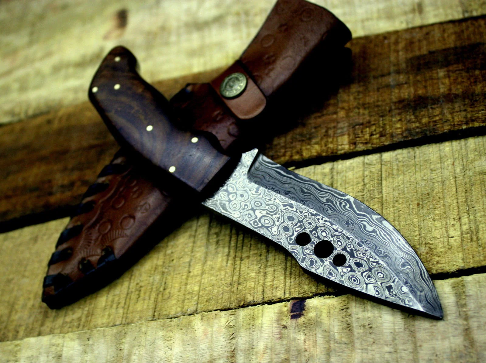 Custom Handmade Damascus Steel Raindrop Hunting/Skinning Knife - Image 2