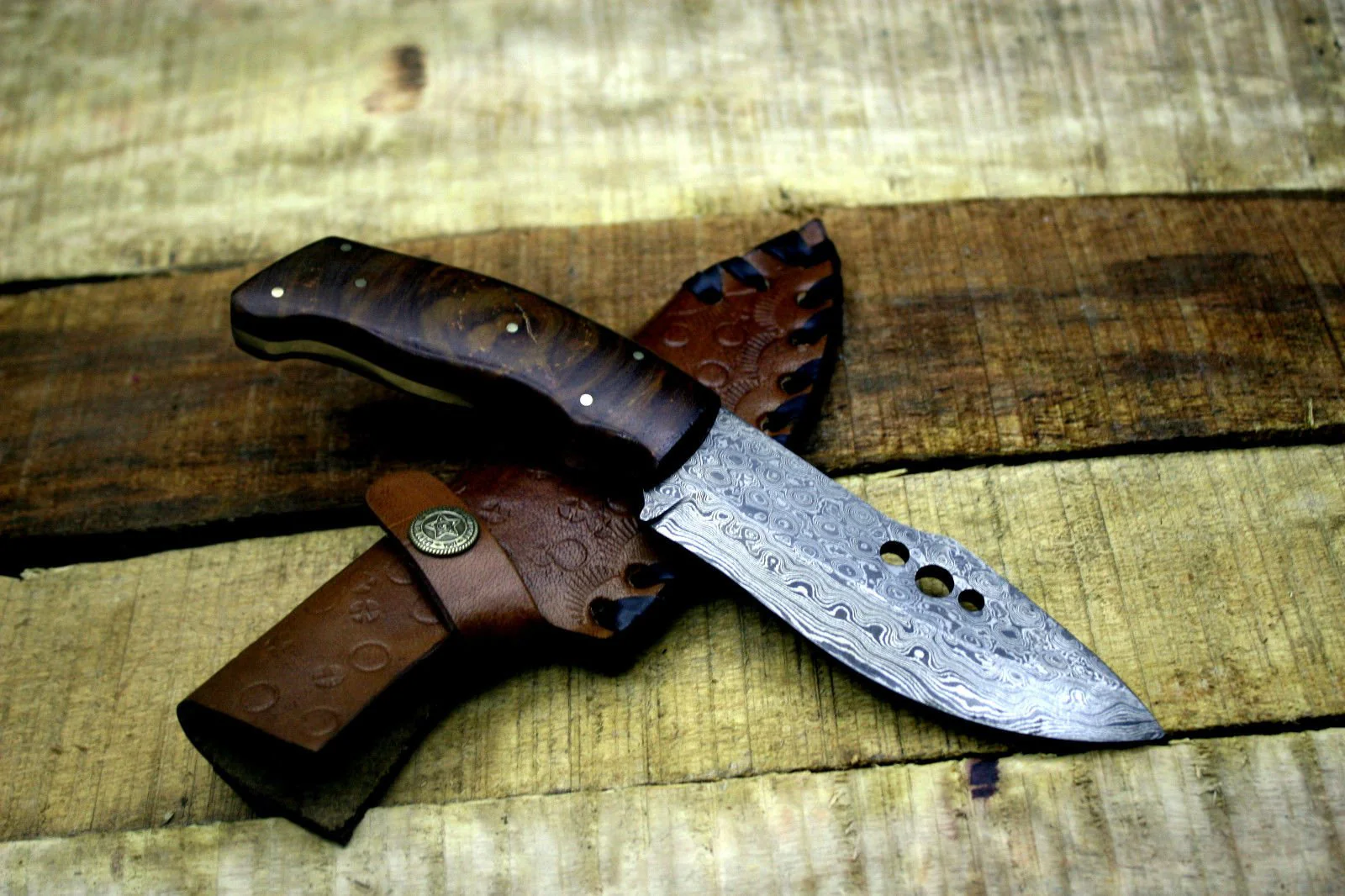 Custom Handmade Damascus Steel Raindrop Hunting/Skinning Knife - Image 3