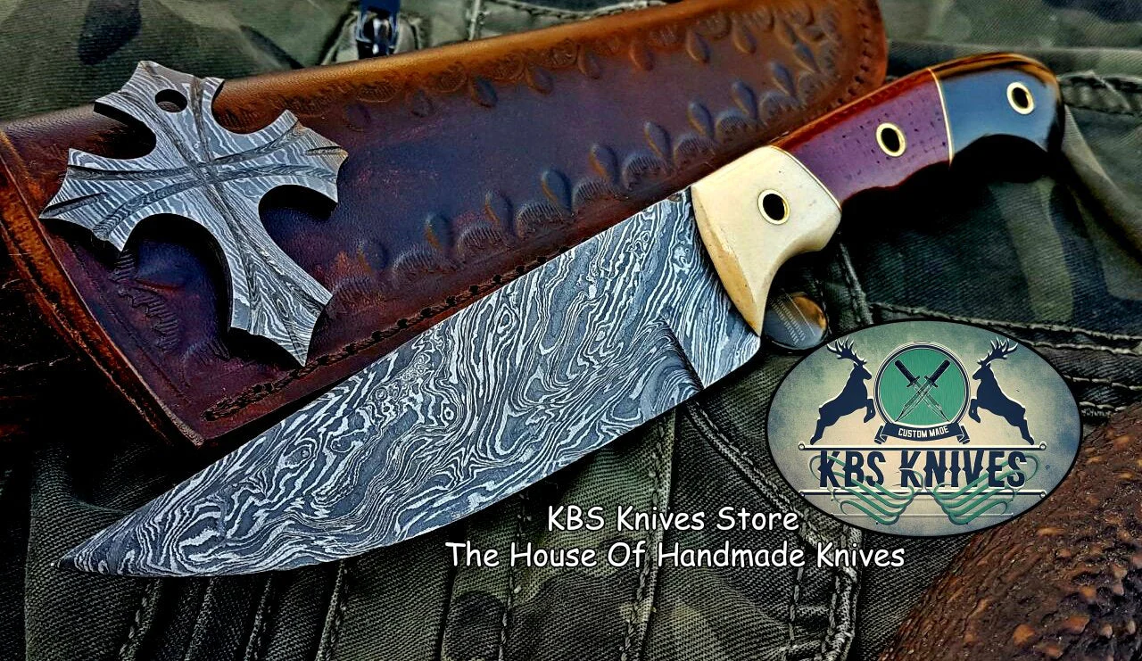 Custom Handmade Damascus Steel Skinning Hunting Knife - Image 5