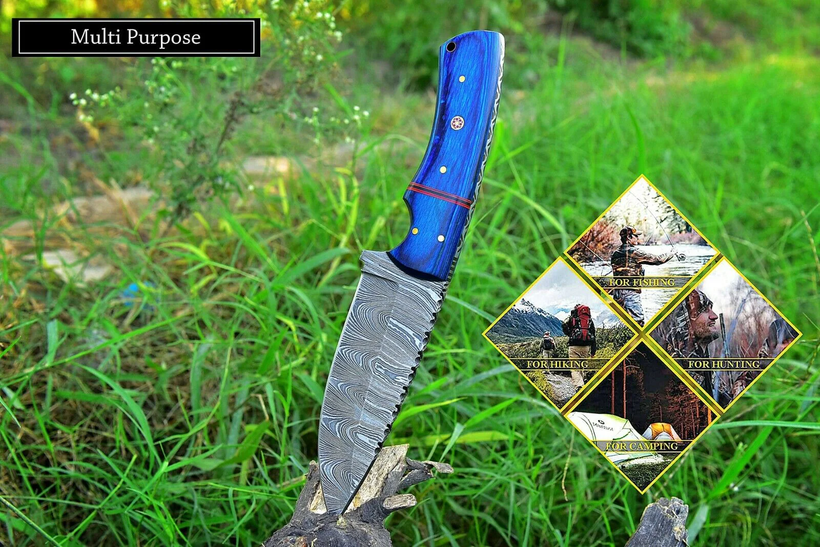 Custom Handmade Damascus Steel Skinning Hunting Knife - Image 2