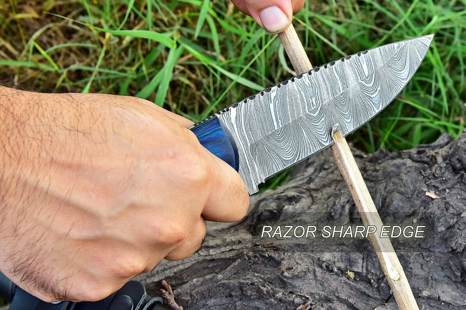 Custom Handmade Damascus Steel Skinning Hunting Knife - Image 3