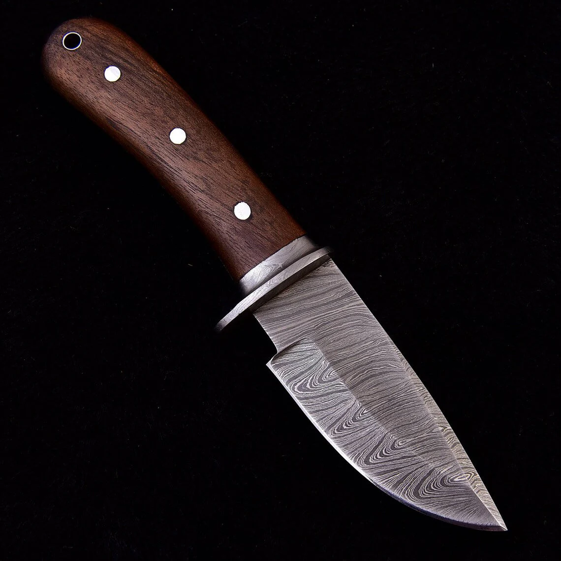 Custom Handmade Damascus Steel Skinning Knife with Walnut Wood Handle, 7.75-inch - Image 3