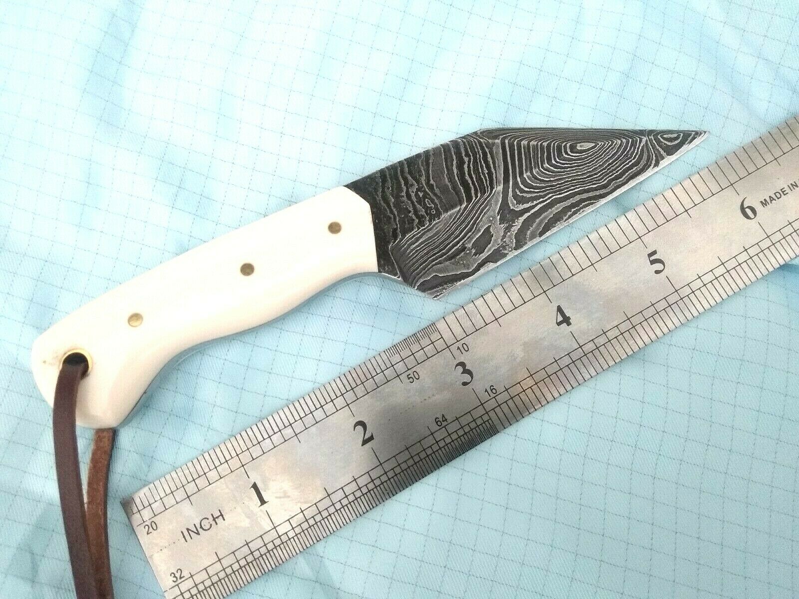 Custom Handmade Damascus Steel Small Seax Knife with Bone Handle and Leather Case - 7 Inches by KBS Knives Store - Image 2