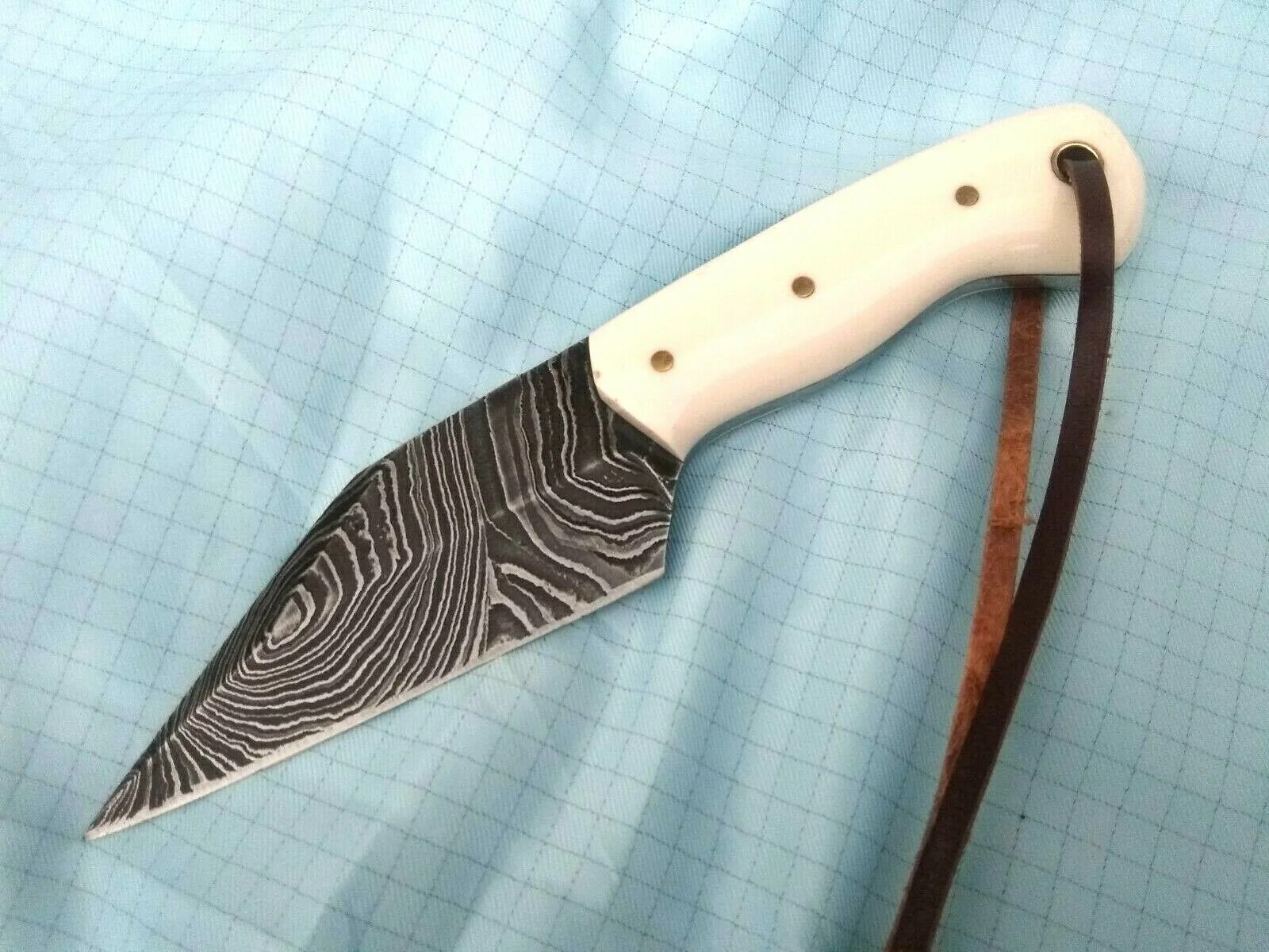 Custom Handmade Damascus Steel Small Seax Knife with Bone Handle and Leather Case - 7 Inches by KBS Knives Store - Image 3
