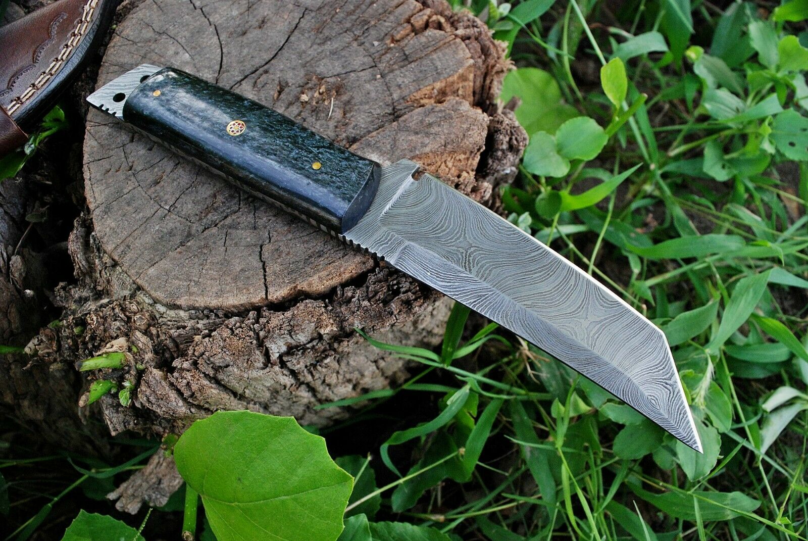 Custom Handmade Damascus Steel Tanto Hunting Knife - Image 4
