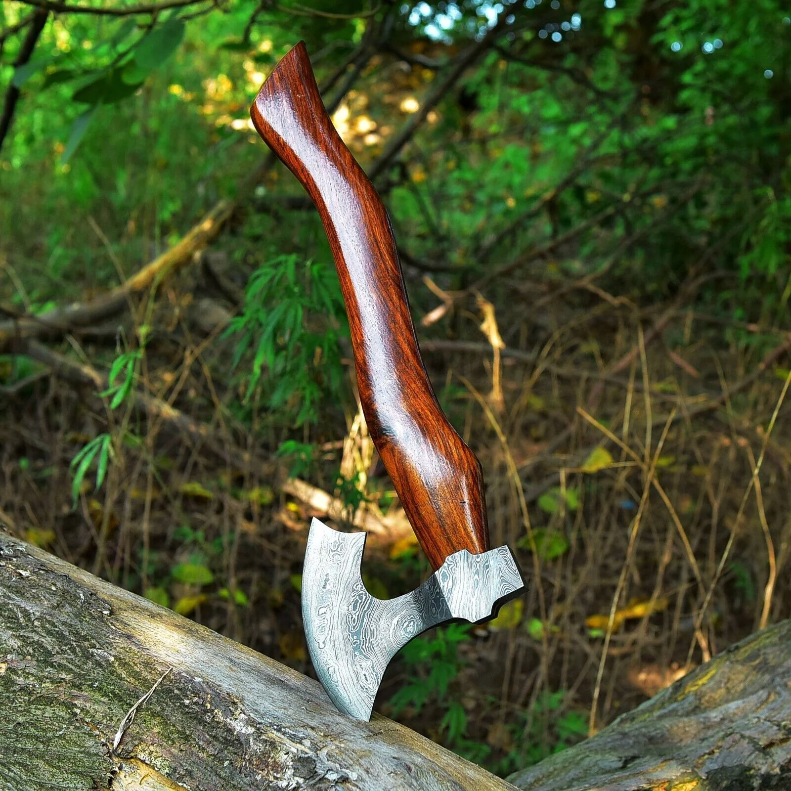Custom Handmade Damascus Steel Tomahawk Axe with Rosewood Handle - 17 Inches by KBS Knives Store - Image 3
