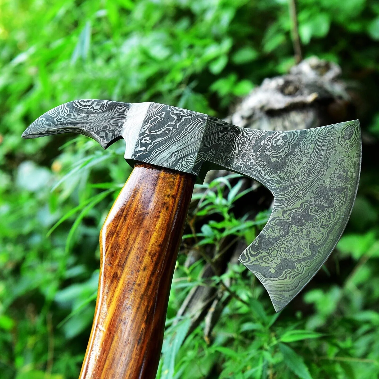 Custom Handmade Damascus Steel Tomahawk Axe with Rosewood Handle - 17 Inches by KBS Knives Store - Image 3