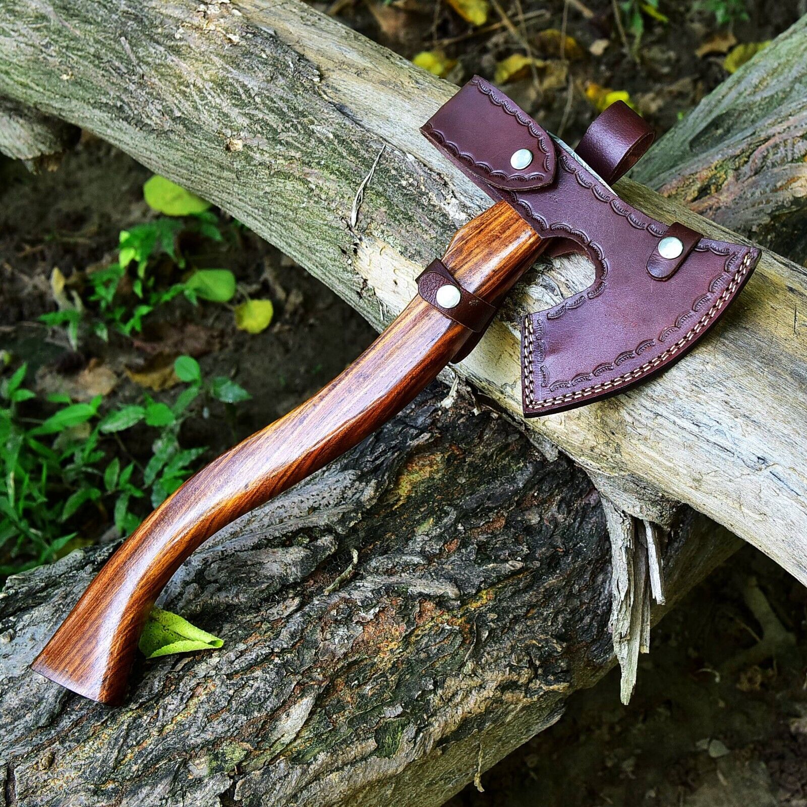 Custom Handmade Damascus Steel Tomahawk Axe with Rosewood Handle - 17 Inches by KBS Knives Store - Image 5