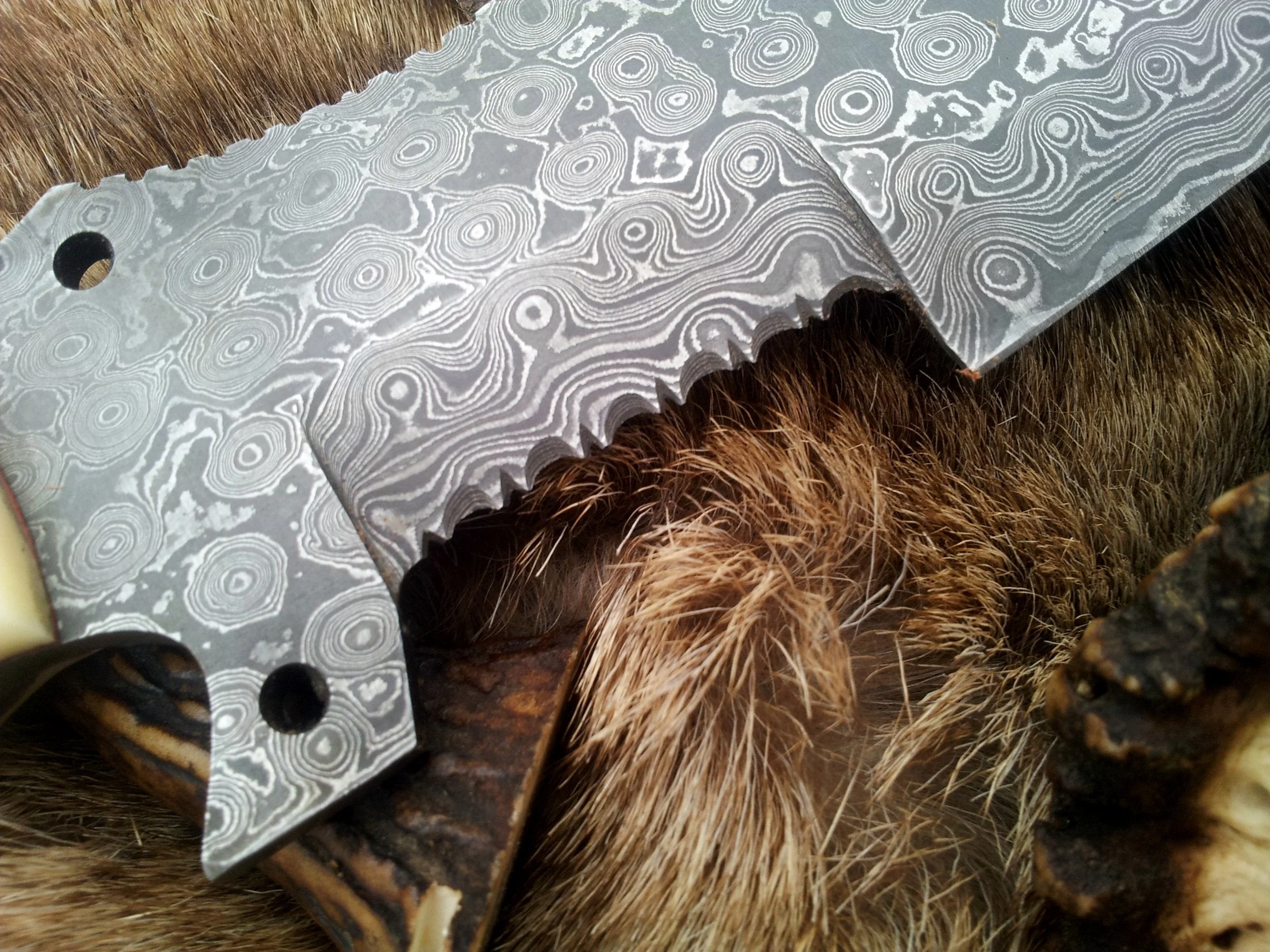 Custom Handmade Damascus Tanto Tracker Knife with Camel Bone Handle and Leather Sheath – Full Tang 12-Inch Survival Knife by KBS Knives - Image 2