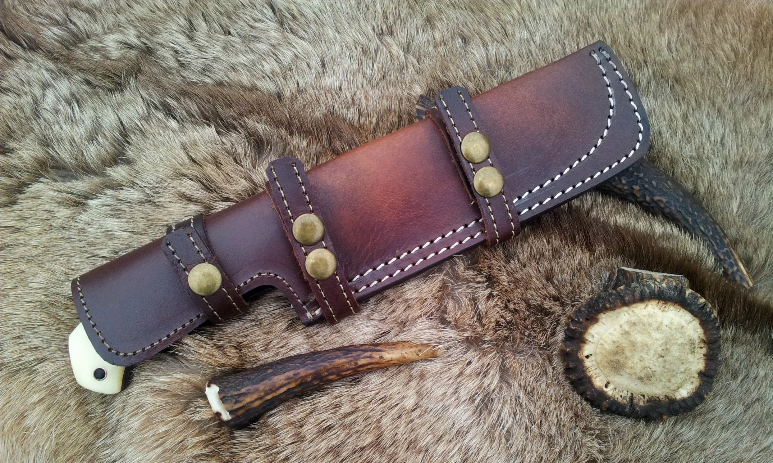 Custom Handmade Damascus Tanto Tracker Knife with Camel Bone Handle and Leather Sheath – Full Tang 12-Inch Survival Knife by KBS Knives - Image 3