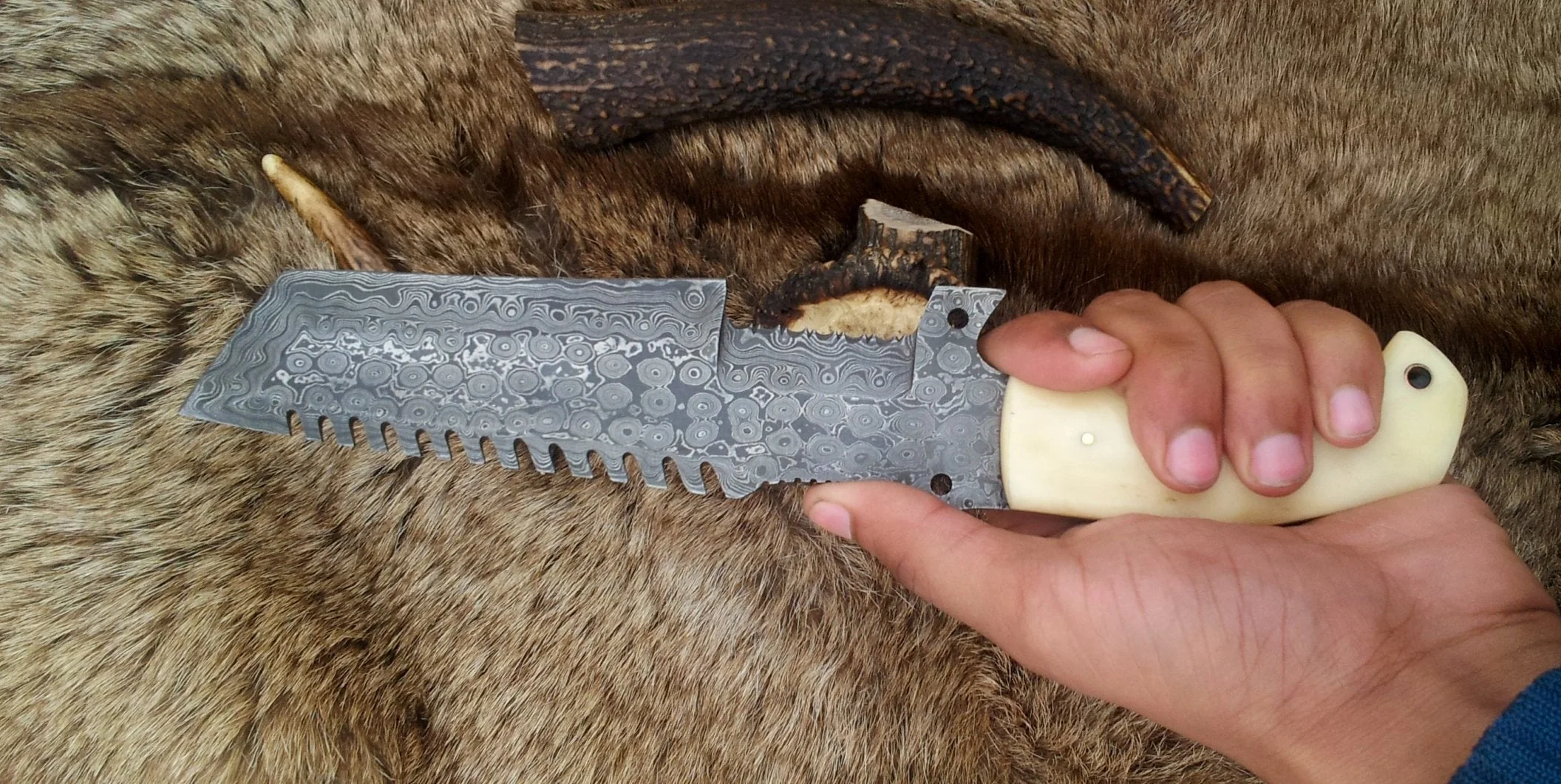 Custom Handmade Damascus Tanto Tracker Knife with Camel Bone Handle and Leather Sheath – Full Tang 12-Inch Survival Knife by KBS Knives - Image 4