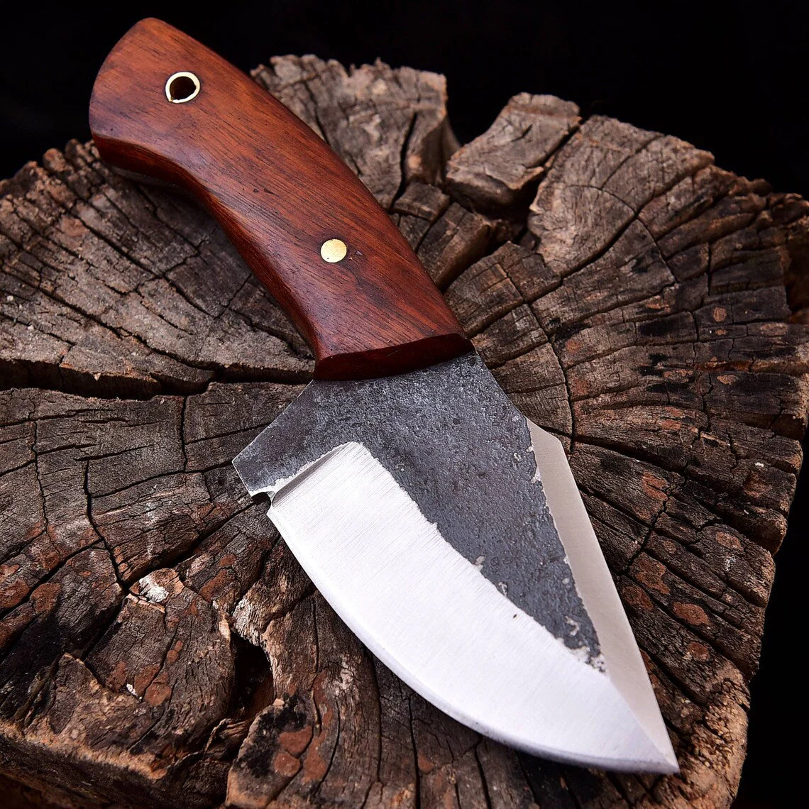 Custom Handmade EDC Skinning Knife with Full Tang Forged 1095 High Carbon Steel Blade and Rosewood Handle - 7 Inches - Image 2