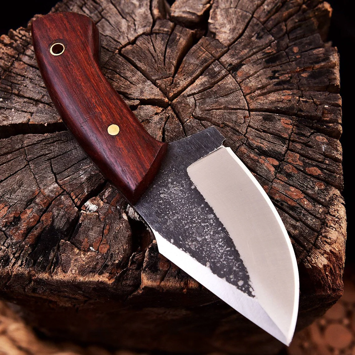 Custom Handmade EDC Skinning Knife with Full Tang Forged 1095 High Carbon Steel Blade and Rosewood Handle - 7 Inches - Image 3