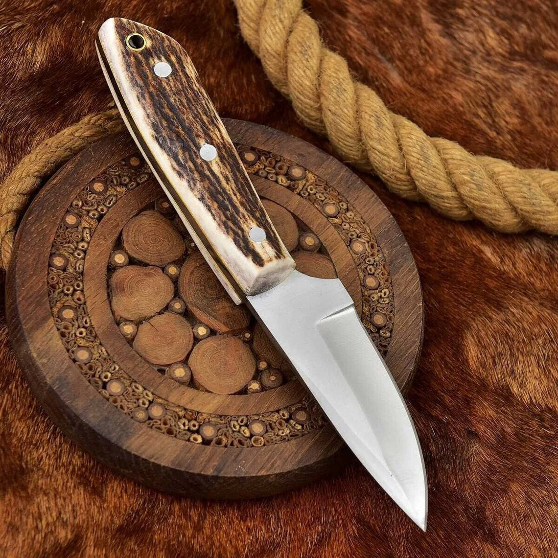 Custom Handmade Elk Skinning Knife with Leather Sheath - Image 3
