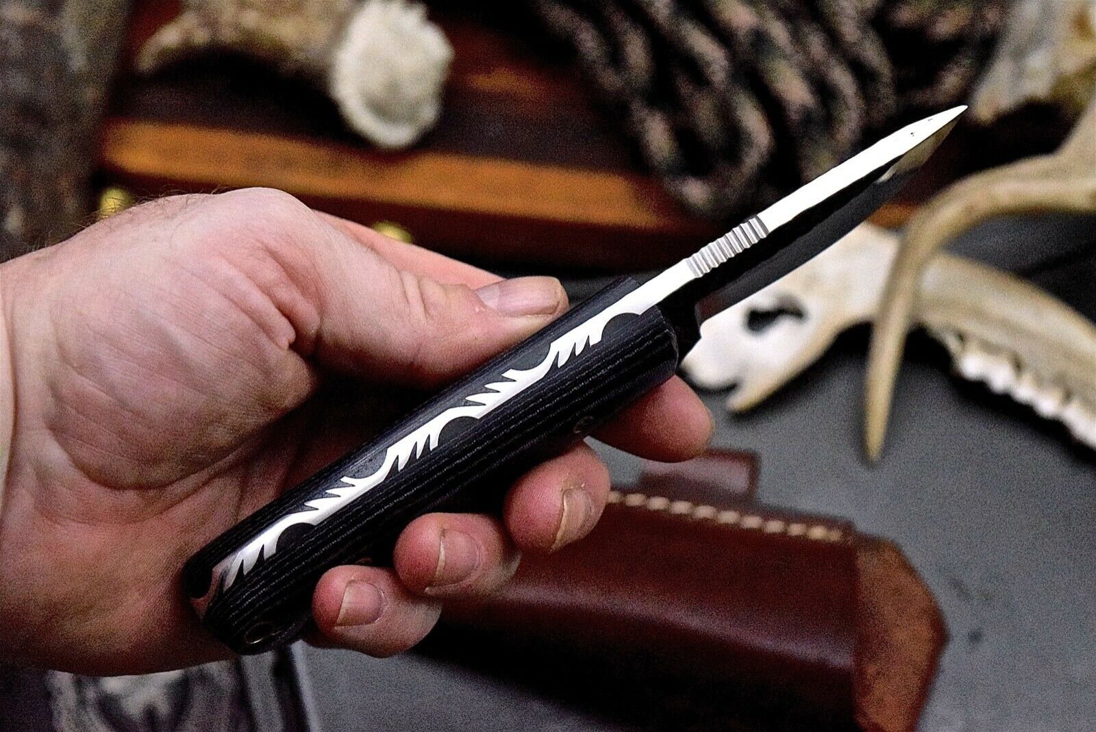 Custom Handmade Hammer Forged Railroad Spike Steel Deer Skinning Knife - Image 3