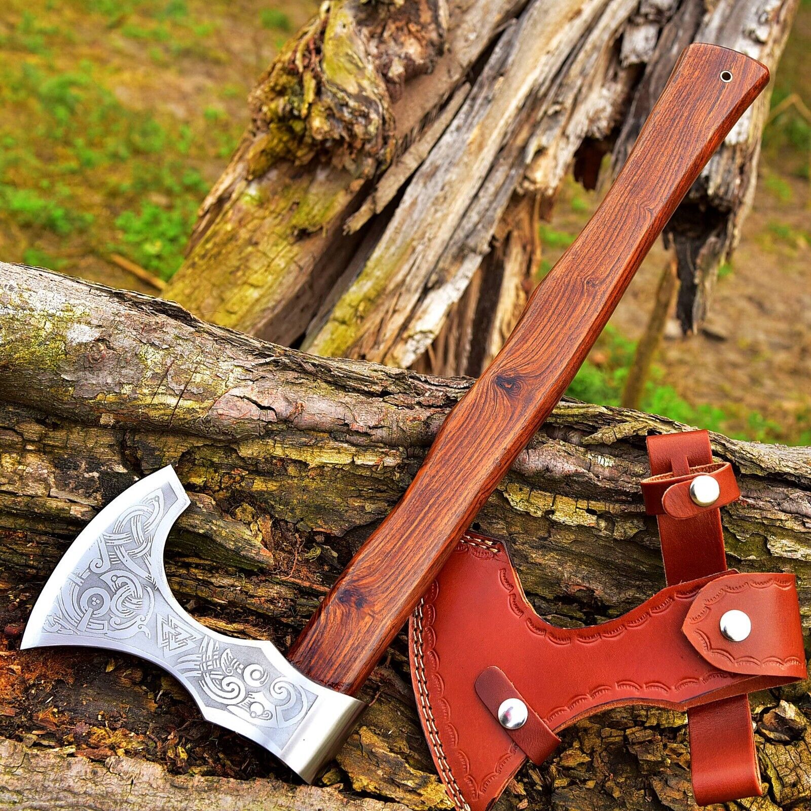 Custom Handmade Hand Engraved High Carbon Steel Viking Tomahawk Axe with Rosewood Handle by KBS Knives Store - Image 2