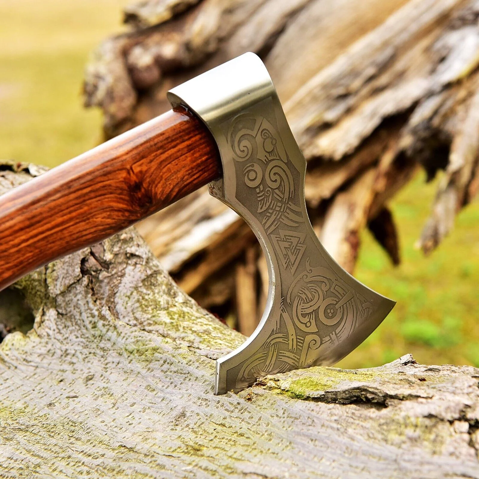 Custom Handmade Hand Engraved High Carbon Steel Viking Tomahawk Axe with Rosewood Handle by KBS Knives Store - Image 3