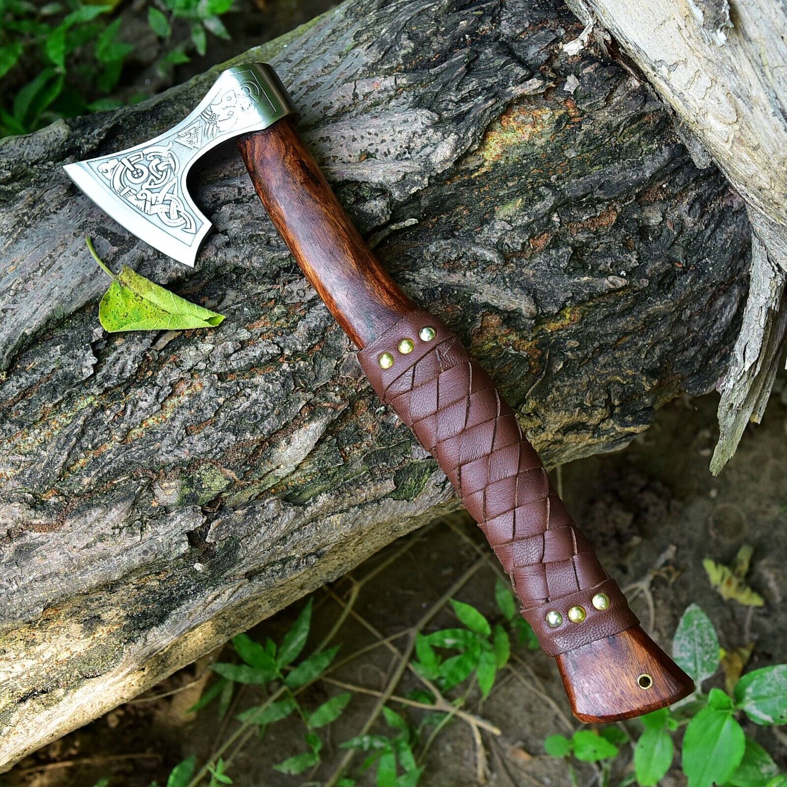 Custom Handmade Hand Engraved High Carbon Steel Viking Tomahawk Axe with Rosewood Handle by KBS Knives Store - Image 2