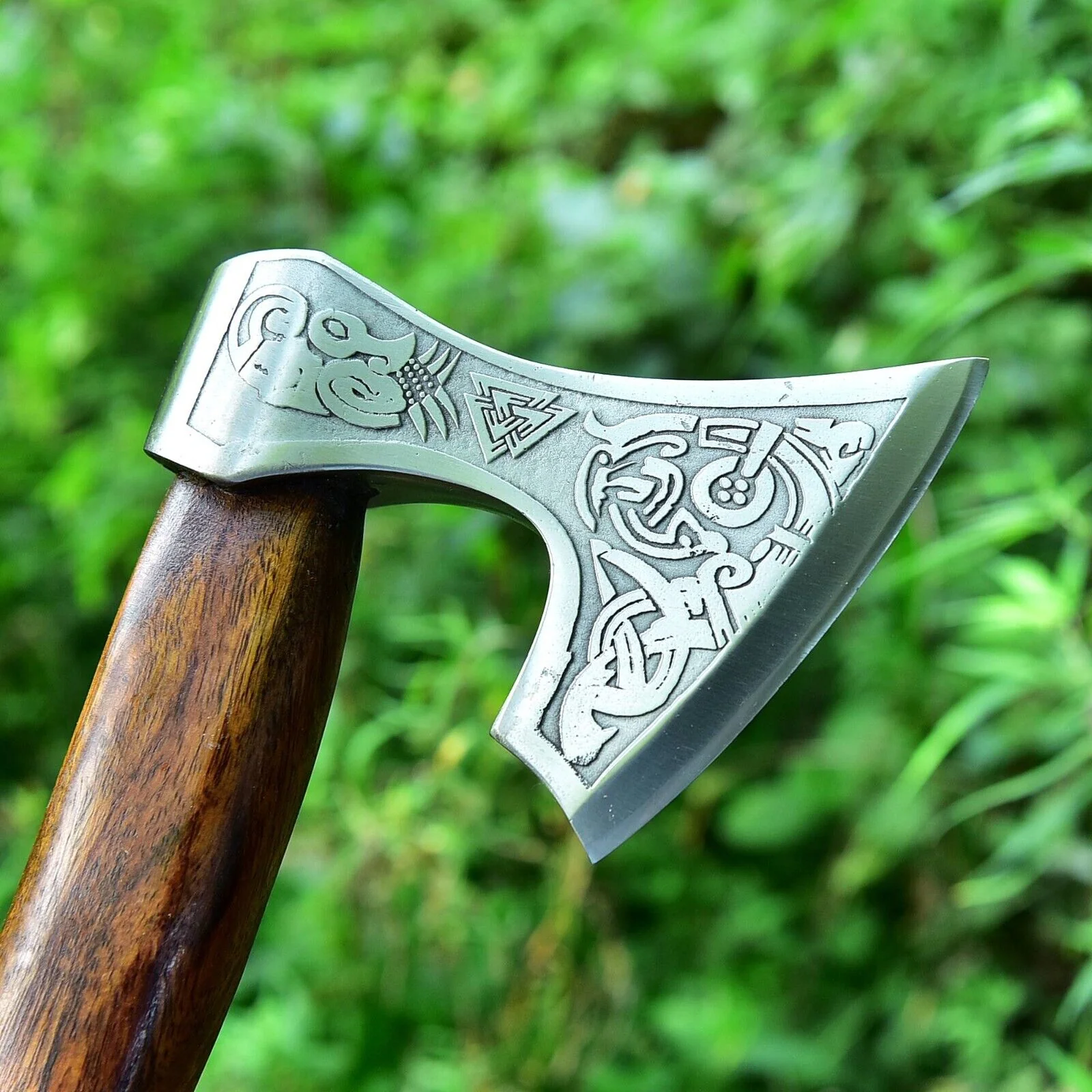 Custom Handmade Hand Engraved High Carbon Steel Viking Tomahawk Axe with Rosewood Handle by KBS Knives Store - Image 3