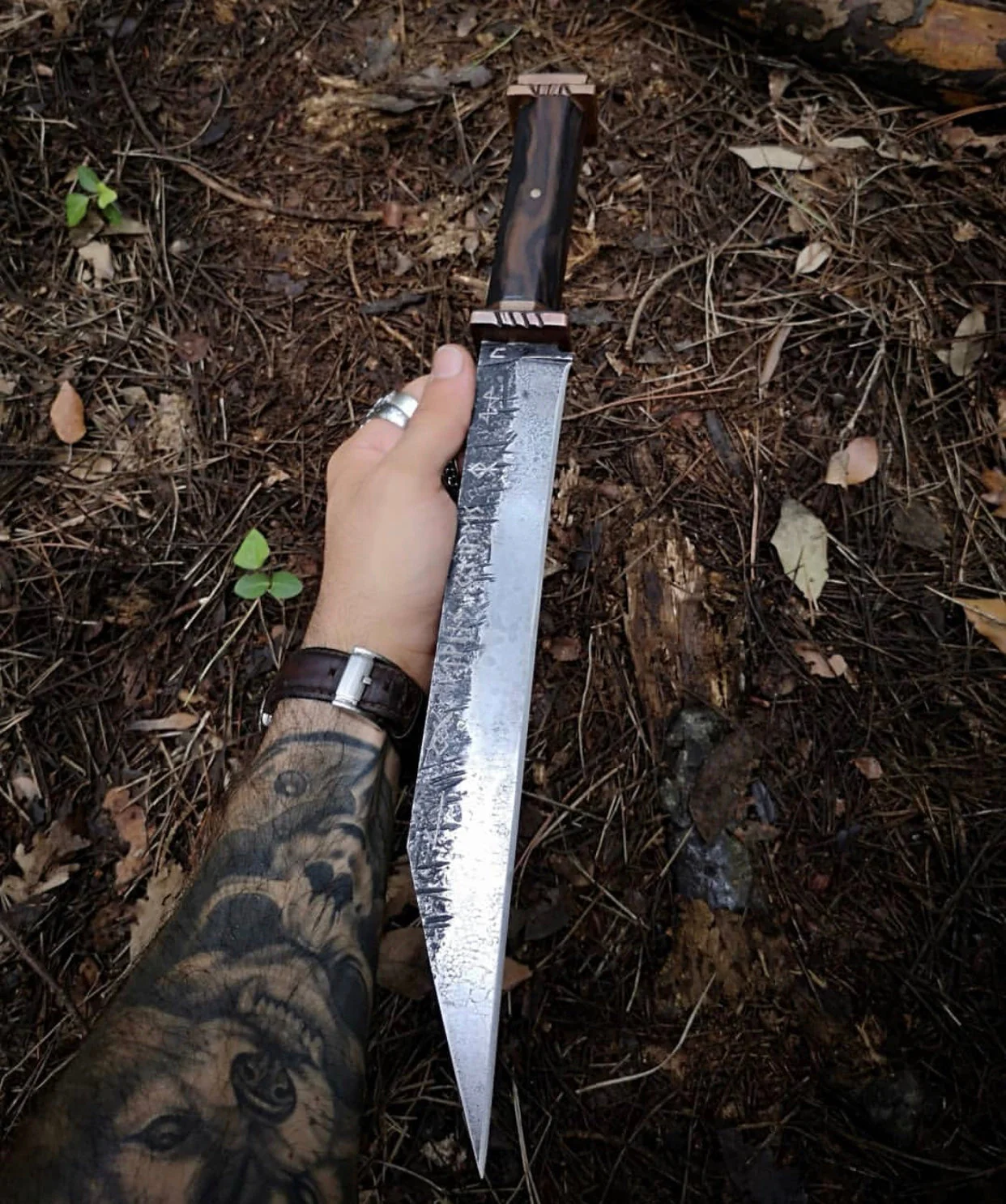 Custom Handmade Hand Forged 1095 Steel Viking Seax Knife with Rosewood Handle and Brass Guards by KBS Knives Store - Image 2