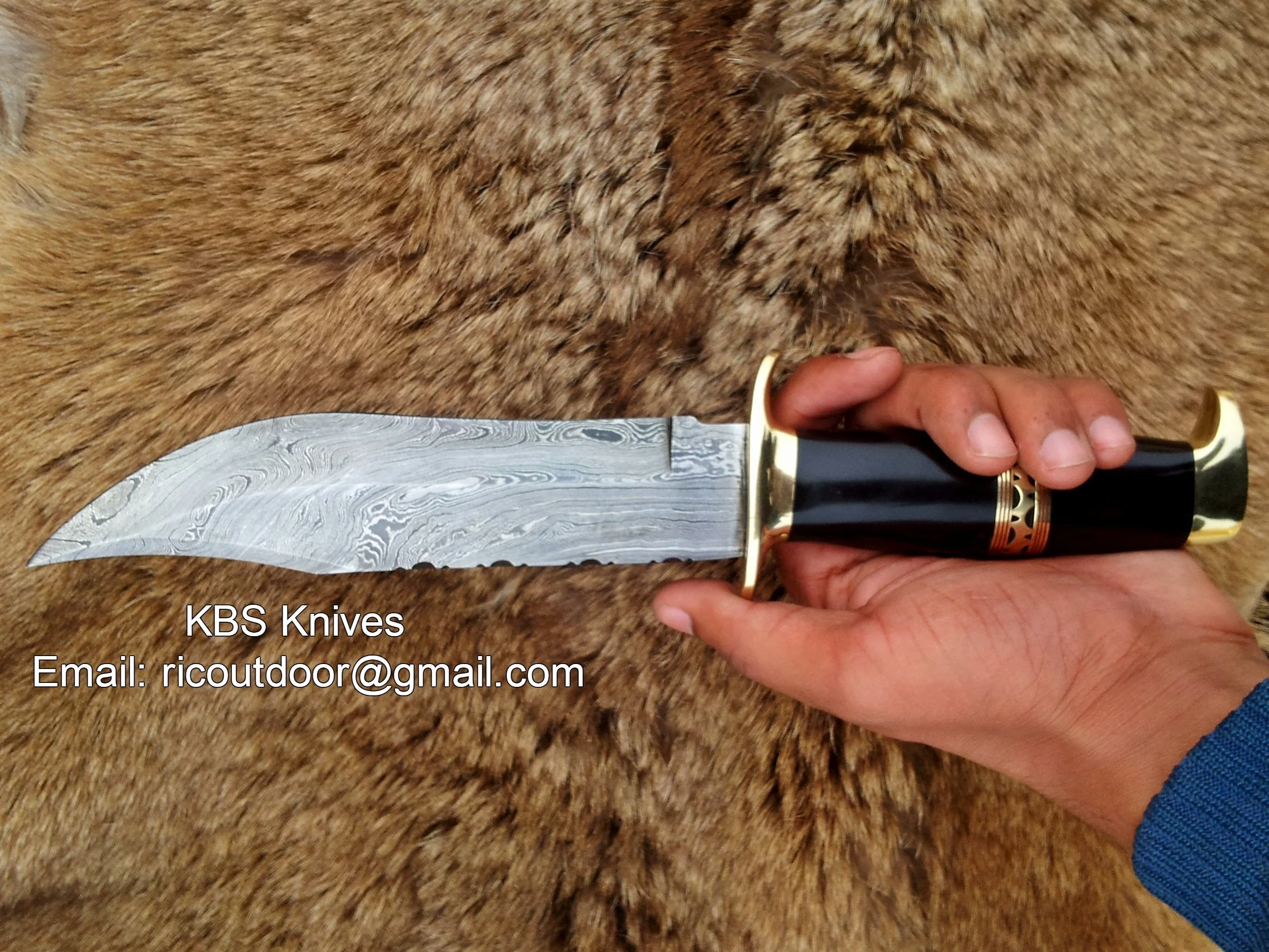 Custom Handmade Hunting Bowie Knife with Damascus Steel Blade & Buffalo Horn Handle - 13 Inches - Image 3