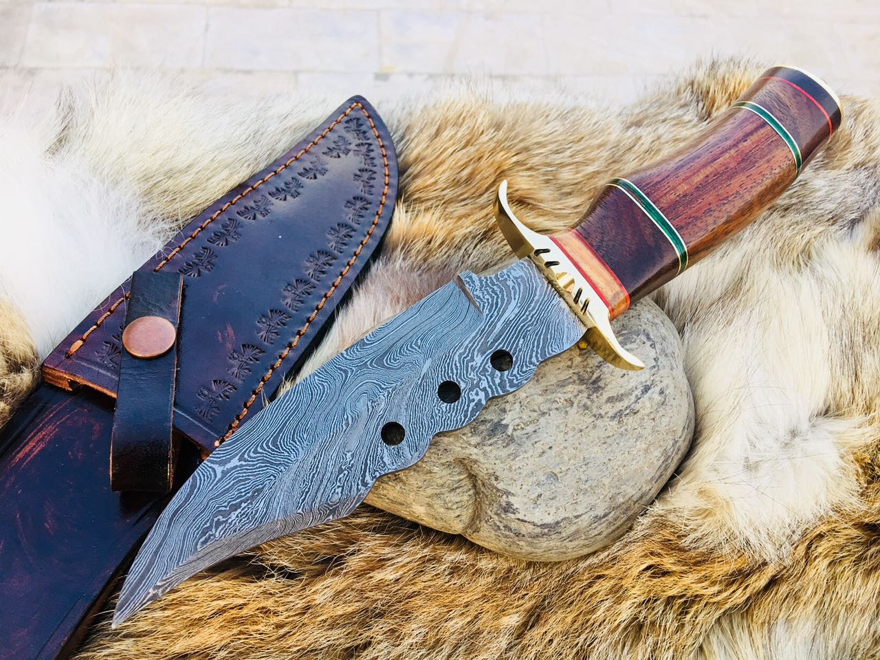 Custom Handmade Hunting Knife with Walnut Wood Handle - Image 2