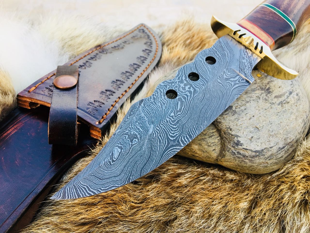 Custom Handmade Hunting Knife with Walnut Wood Handle - Image 4