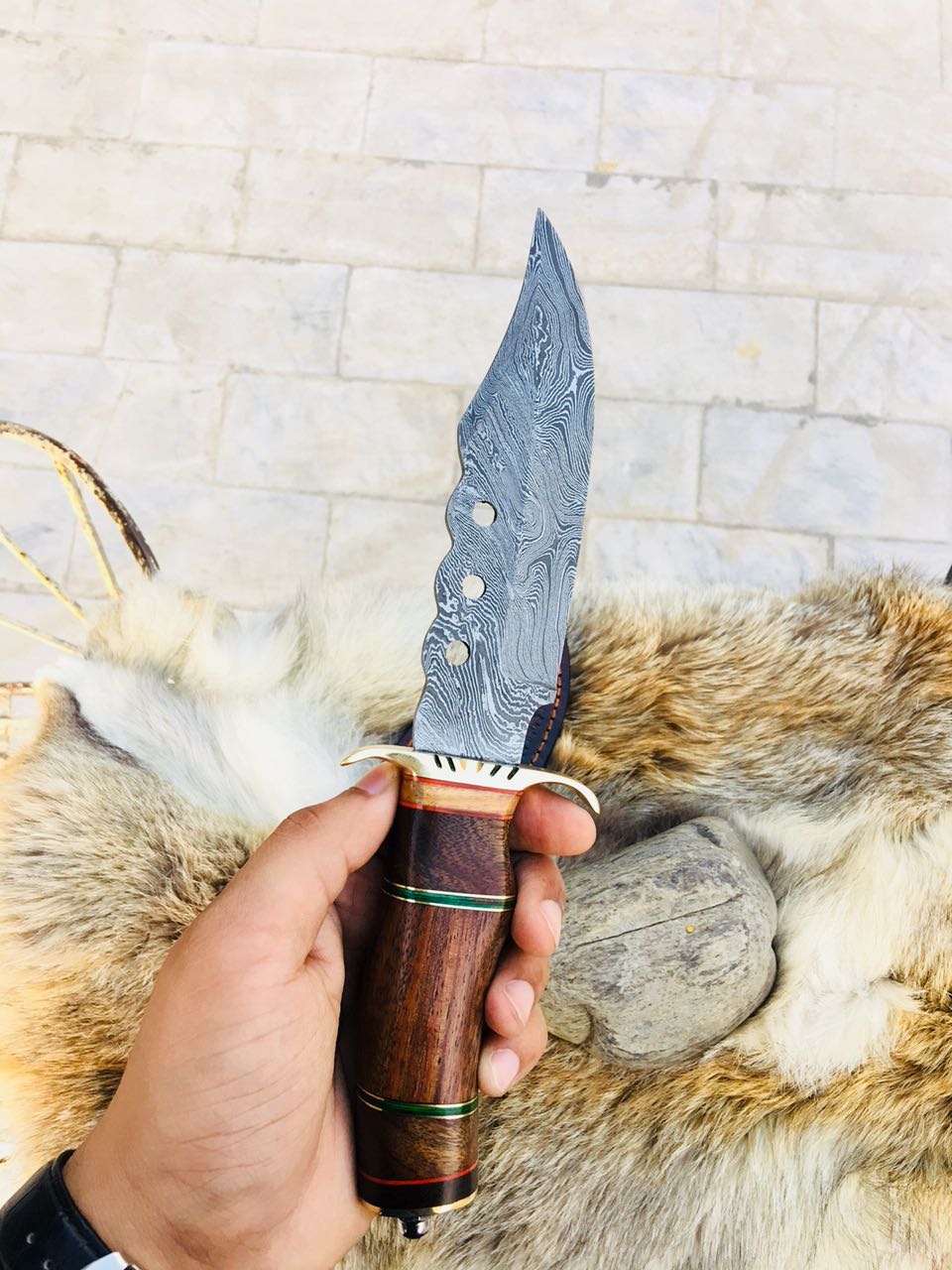 Custom Handmade Hunting Knife with Walnut Wood Handle - Image 5