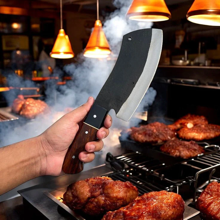 Custom Handmade Meat Cutter Knife – 11" High-Carbon Steel Blade with Rosewood & Buffalo Horn Handle - Image 2