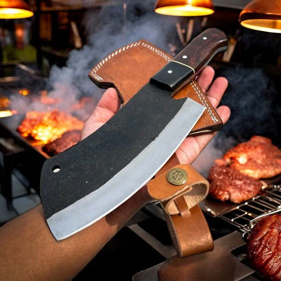 Custom Handmade Meat Cutter Knife – 11" High-Carbon Steel Blade with Rosewood & Buffalo Horn Handle - Image 3