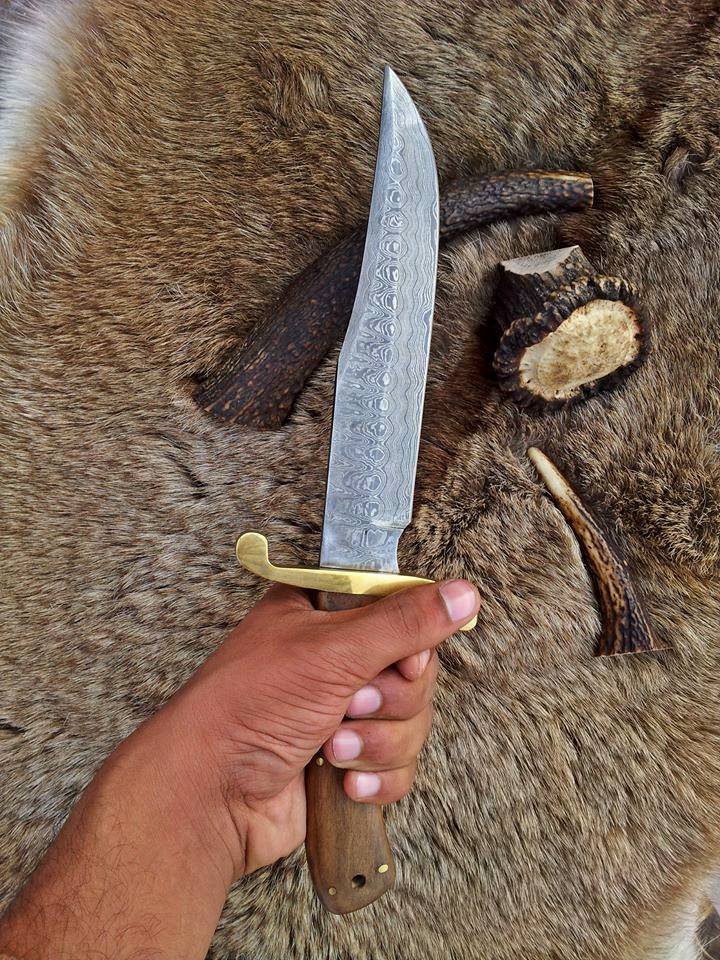 Custom Handmade Original Bowie Knife with Full Tang Damascus Steel Blade and Rosewood Handle - 13 Inches - Image 2