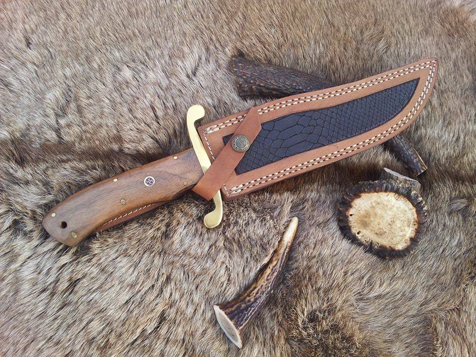 Custom Handmade Original Bowie Knife with Full Tang Damascus Steel Blade and Rosewood Handle - 13 Inches - Image 3