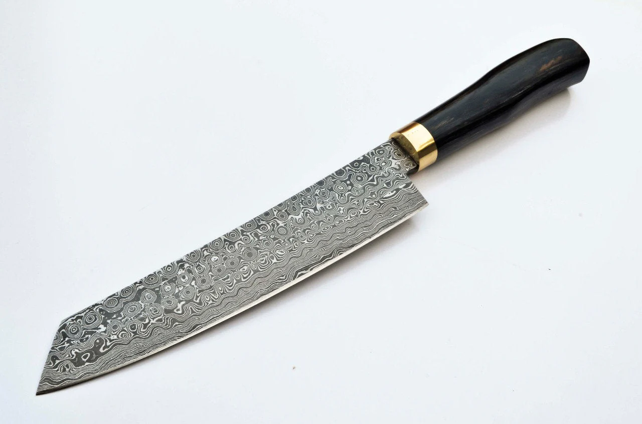 Custom Handmade Raindrop Damascus Steel Chef Knife - Image 2