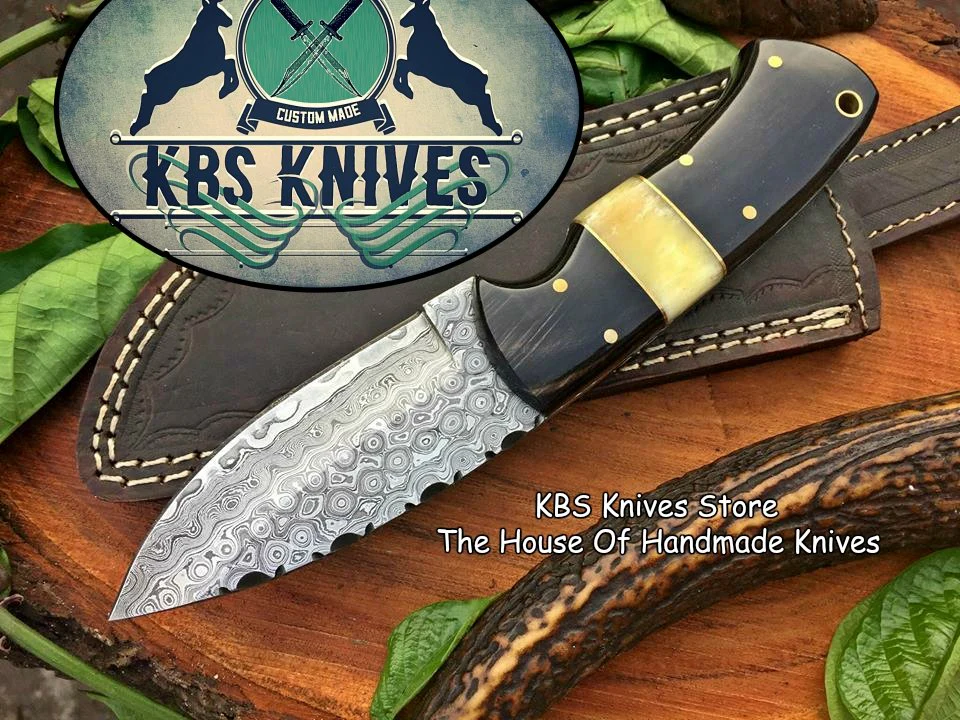 Custom Handmade Raindrop Damascus Steel Hunting EDC Skinning Knife - Image 5