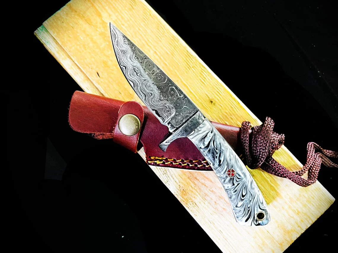 Custom Handmade Raindrop Damascus Steel Hunting Knife - Image 2