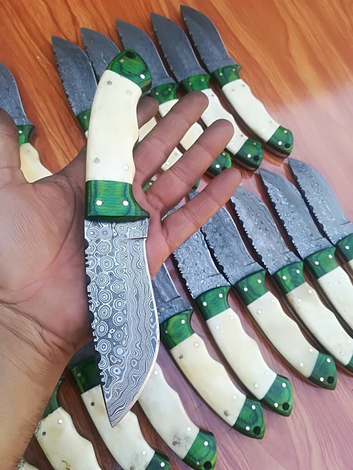 Custom Handmade Raindrop Damascus Steel Hunting Skinning Camping Knives - Image 3