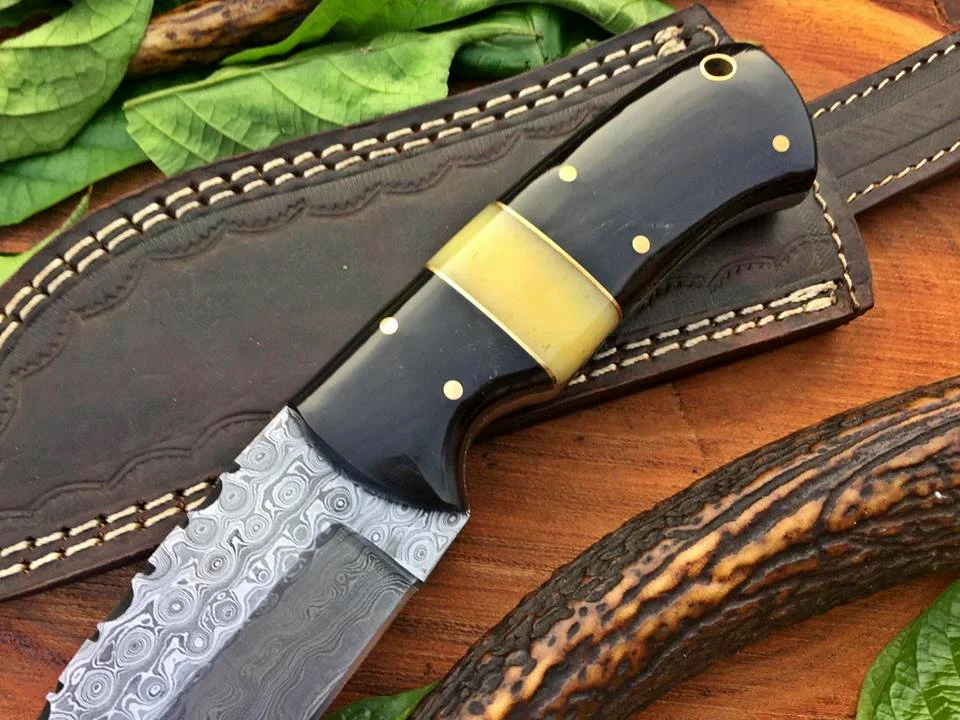 Custom Handmade Raindrop Damascus Steel Hunting Skinning Knife - Image 3