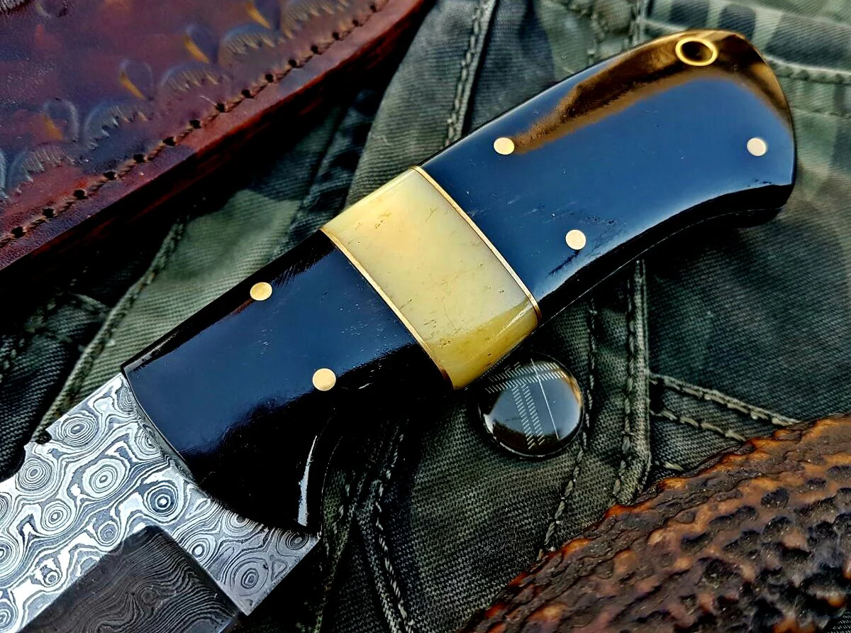 Custom Handmade Raindrop Damascus Steel Skinning Knife - Image 3