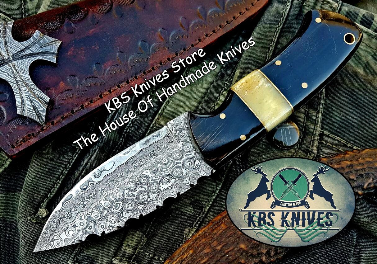 Custom Handmade Raindrop Damascus Steel Skinning Knife - Image 4