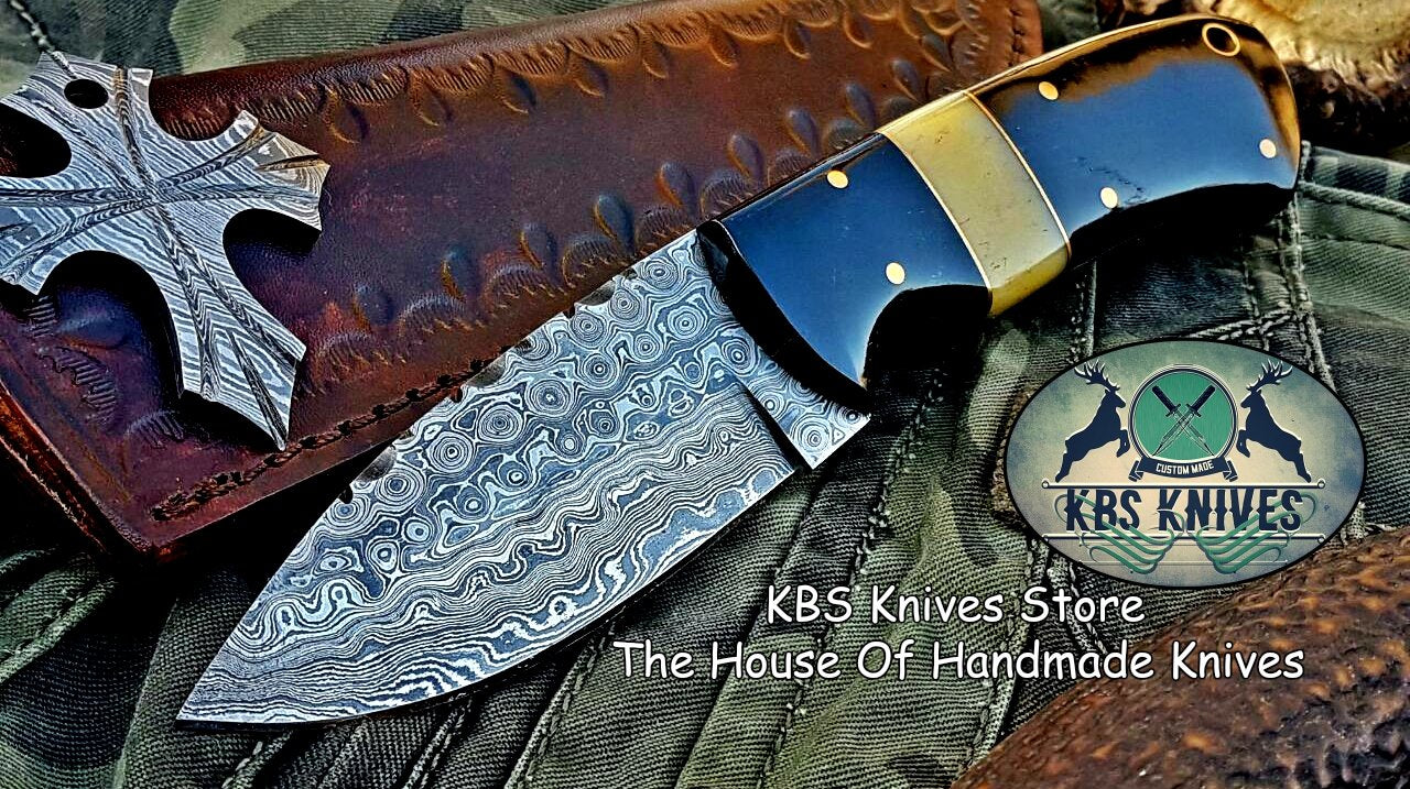 Custom Handmade Raindrop Damascus Steel Skinning Knife - Image 5