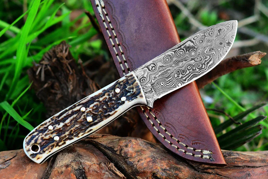 Custom Handmade Raindrop Damascus Steel Skinning Knife - Image 2
